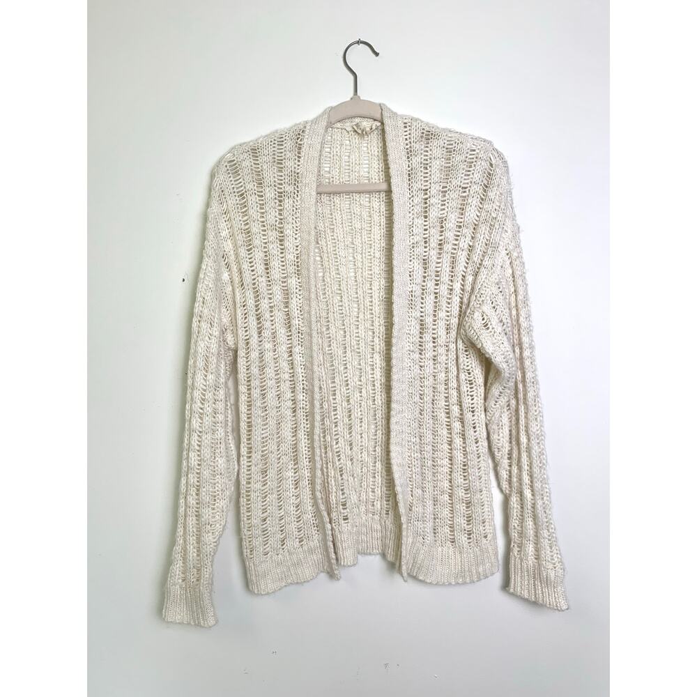 White Ivory Open Knit Cardigan – Women's Size Small Cottagecore Beach Twee